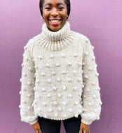 Loveknits Popcorn Bluse med Raglan og Høj hals